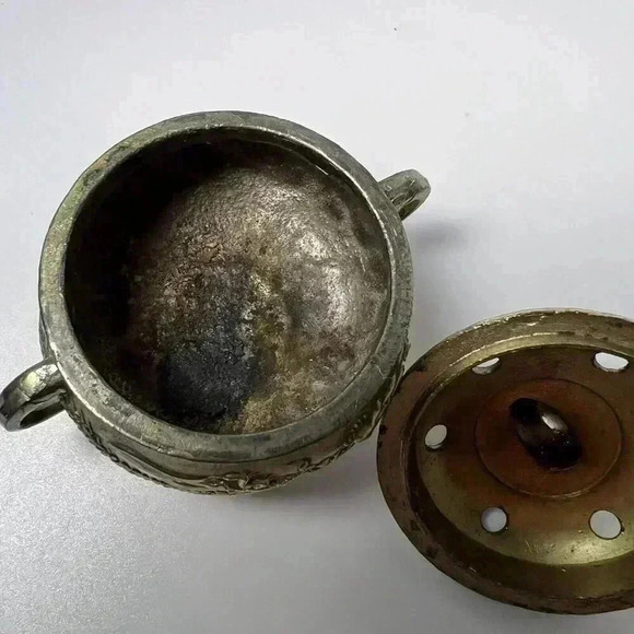 Vintage Gold Metal Incense Burner Japan Foo Dog Dragon 2” Mini Lidded Lid - Picture 7 of 8